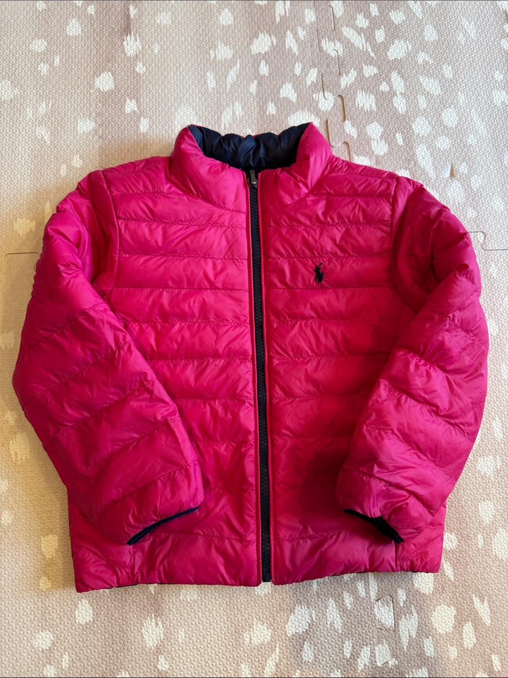 Polo Ralph Lauren Girls Reversible Puffer Jacket Pink Navy Size 5 Lightweight